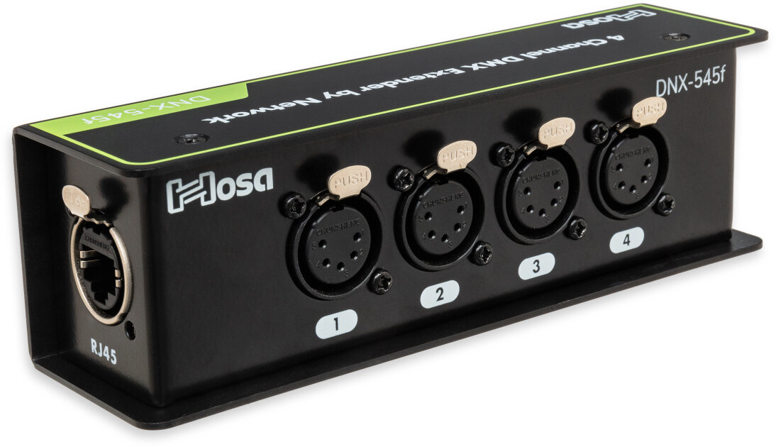 Hosa DNX-545f DMX/AES/Analog Audio Extender, 5-Pin XLR Female to Ethernet/RJ45/CAT5e/CAT6