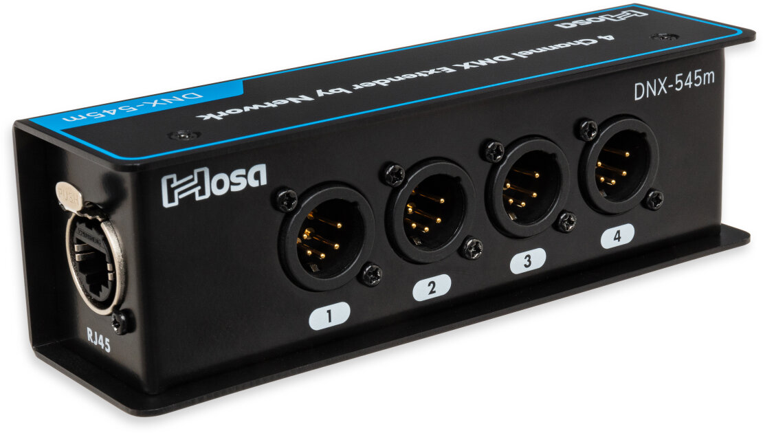 Hosa DNX-545m DMX/AES/Analog Audio Extender, 5-Pin XLR Male to Ethernet/RJ45/CAT5e/CAT6