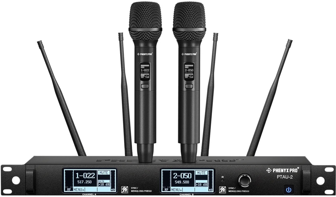 Phenyx Pro PTAU-2-2H Dual-Channel UHF Handheld Wireless Microphone System