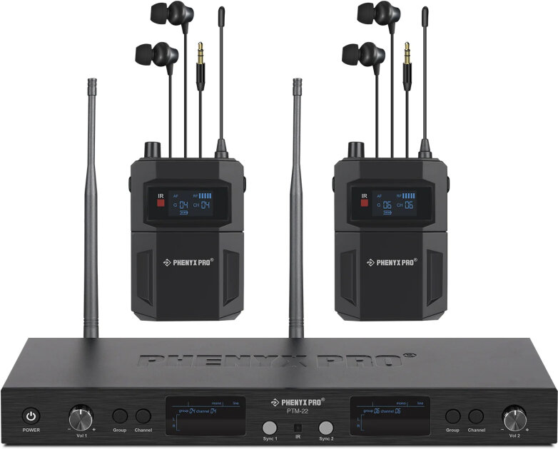 Phenyx Pro PTM-22-2B UHF Mono Dual-Channel Wireless In-Ear Monitor System