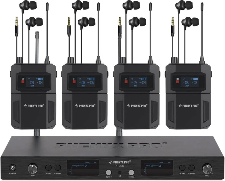 Phenyx Pro PTM-22-4B UHF Mono 4-Bodypack/Dual-Channel Wireless In-Ear Monitor System