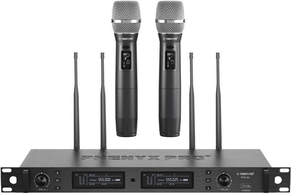 Phenyx Pro PTU-2U-2H Dual-Channel UHF Handheld Wireless Microphone System