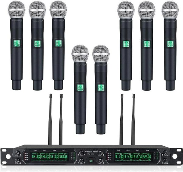 Phenyx Pro PTU-4000-8H 8-Channel UHF Fixed-Frequency Handheld Wireless Microphone System