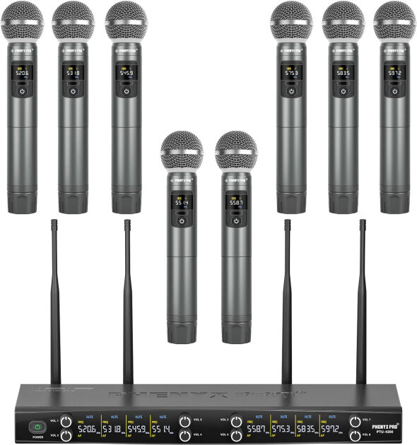 Phenyx Pro PTU-4200-8H 8-Channel UHF Handheld Wireless Microphone System