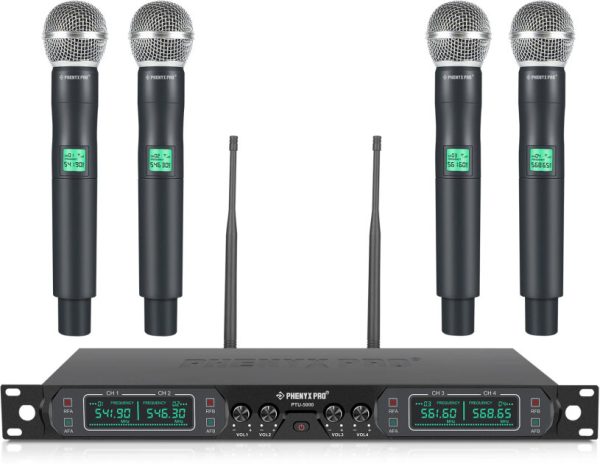 Phenyx Pro PTU-5000-4H 4-Channel UHF Fixed-Frequency Handheld Wireless Microphone System
