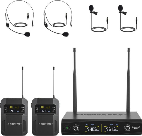 Phenyx Pro PTU-52-2B Dual-Channel UHF Headset/Lavalier Combo Wireless Microphone System