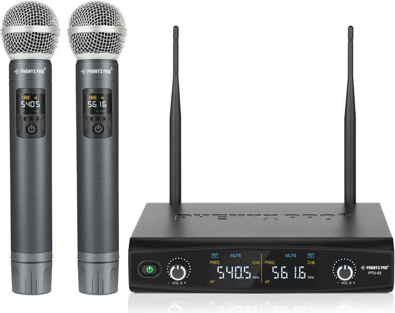 Phenyx Pro PTU-52-2H Dual-Channel UHF Wireless Handheld Microphone System