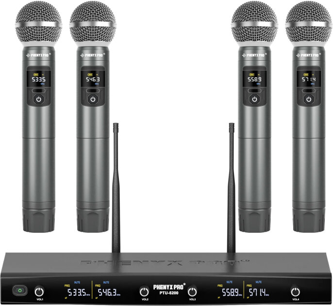 Phenyx Pro PTU-5200-4H 4-Channel UHF Handheld Wireless Microphone System