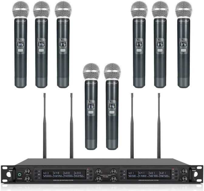 Phenyx Pro PTU-6000-8H 8-Channel UHF Handheld Wireless Microphone System