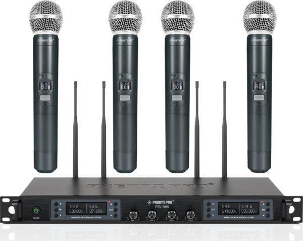 Phenyx Pro PTU-7000-4H 4-Channel UHF Handheld Wireless Microphone System