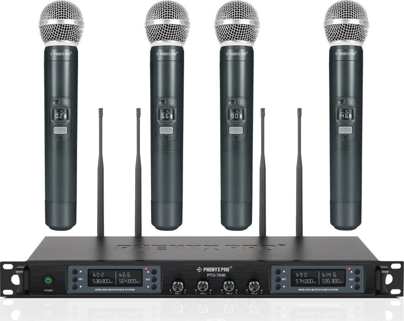 Phenyx Pro PTU-7000-4H 4-Channel UHF Handheld Wireless Microphone System