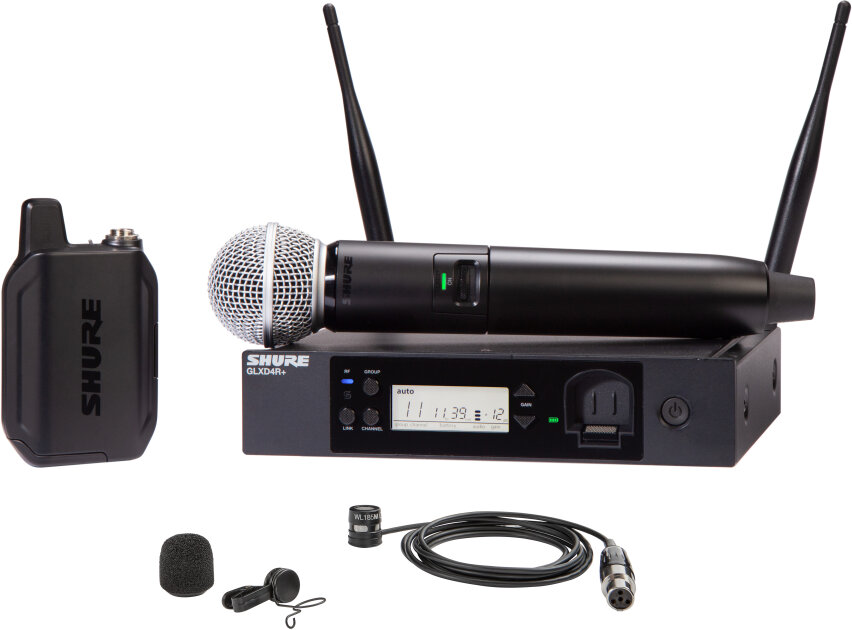 Shure GLXD124R+/85M Single-Channel Combo Wireless System with SM58 Handheld and WL185m Lavalier Microphones