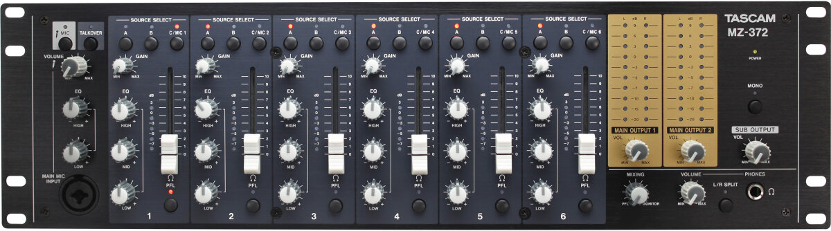 TASCAM MZ-372 Rackmount Multi-Zone Mixer, 7-Channel