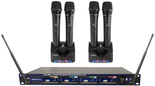 VocoPro UHF-5805 4-Channel Rechargeable Handheld Wireless Microphone System