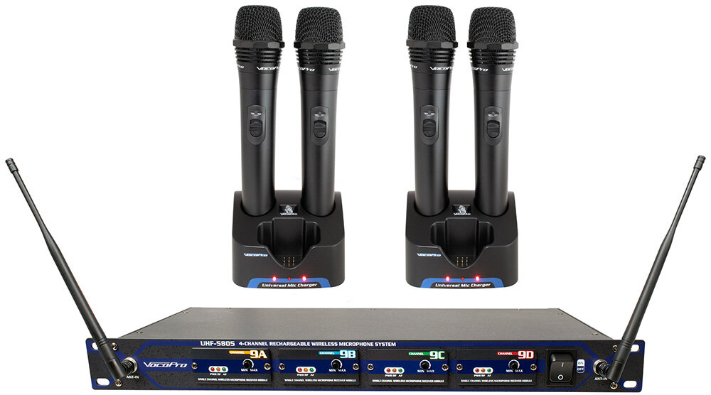 VocoPro UHF-5805 4-Channel Rechargeable Handheld Wireless Microphone System